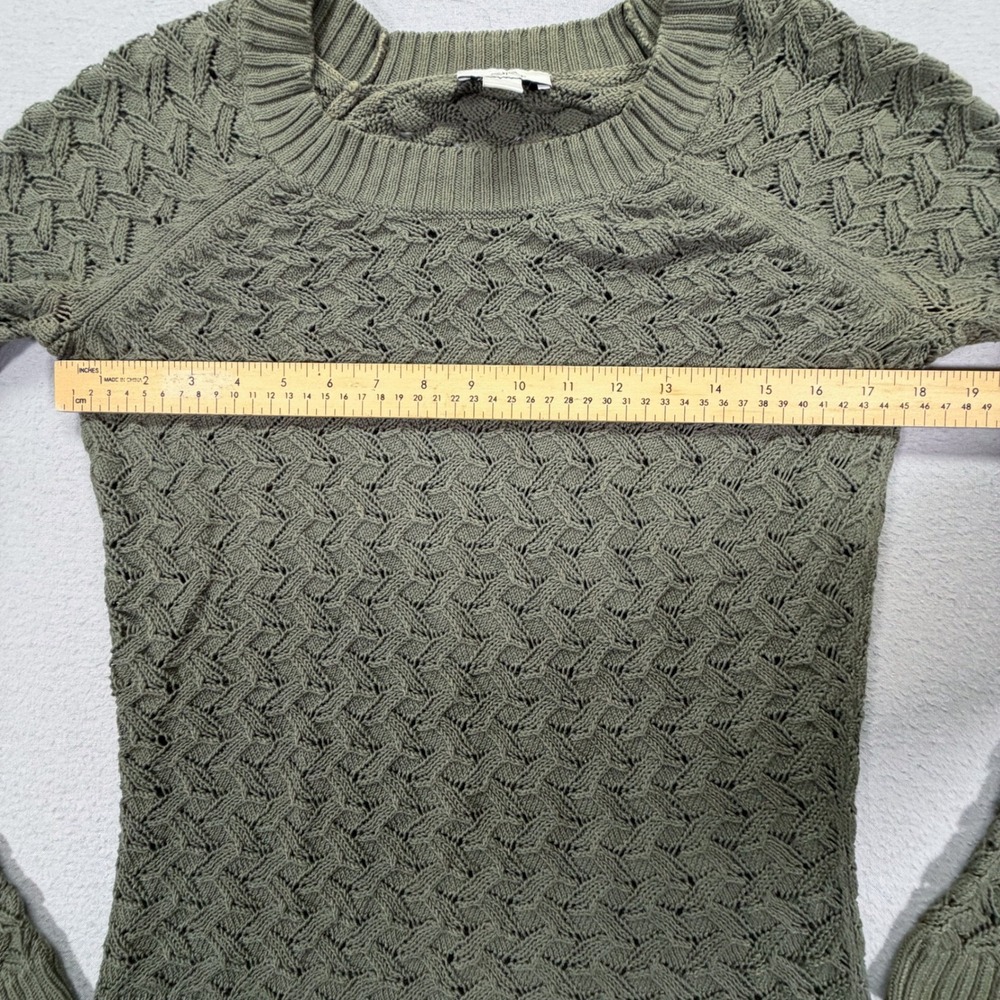 Ann Taylor Loft Sweater Womens Small Good Olive Green Open Knit Chevron - Picture 3 of 7